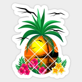 Pineapple Tropical Sunset, PalmTree and Flowers Sticker